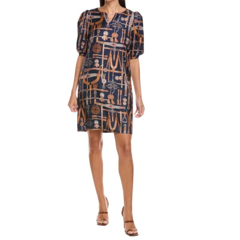 Tyler Boe Audrey Silk Equestrian Print Shift Dress Navy Women's Size 4 NEW